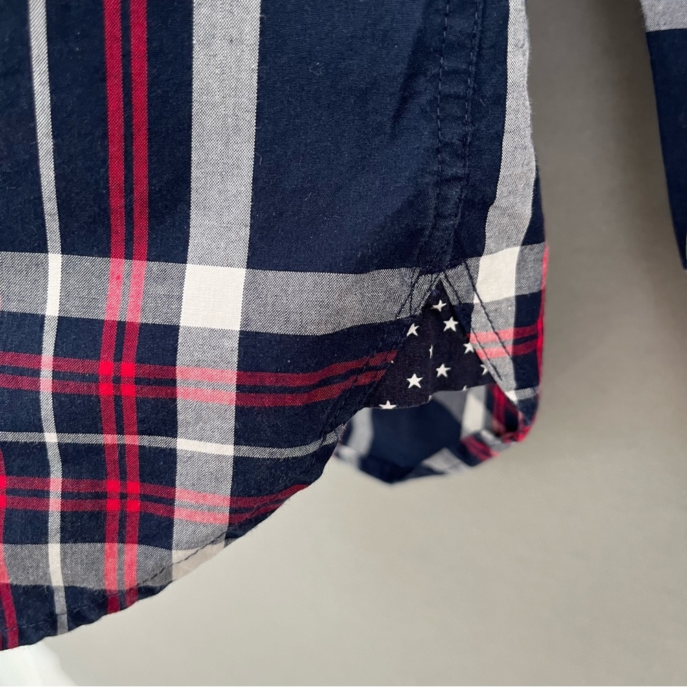 Express Red Blue Check Fitted Button Long Sleeve … - image 5